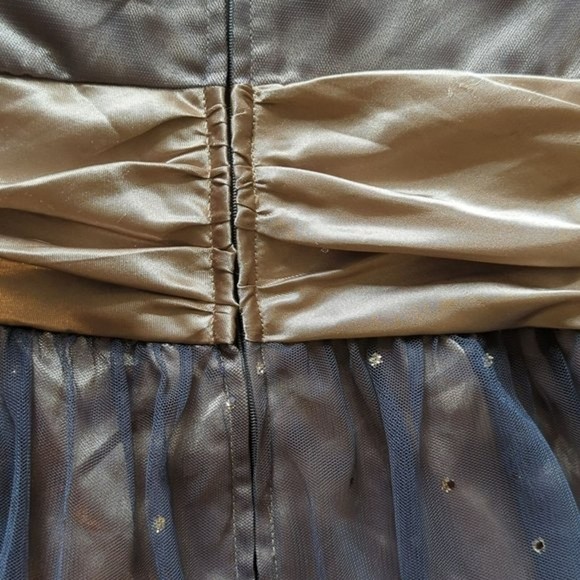 Masquerade Strapless Gold Formal Mini Dress with Lace Shrug/ size 1/2 - Picture 7 of 10